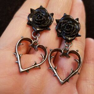 Alchemy Gothic Rose Heart Dangle Earrings Goth Girl
